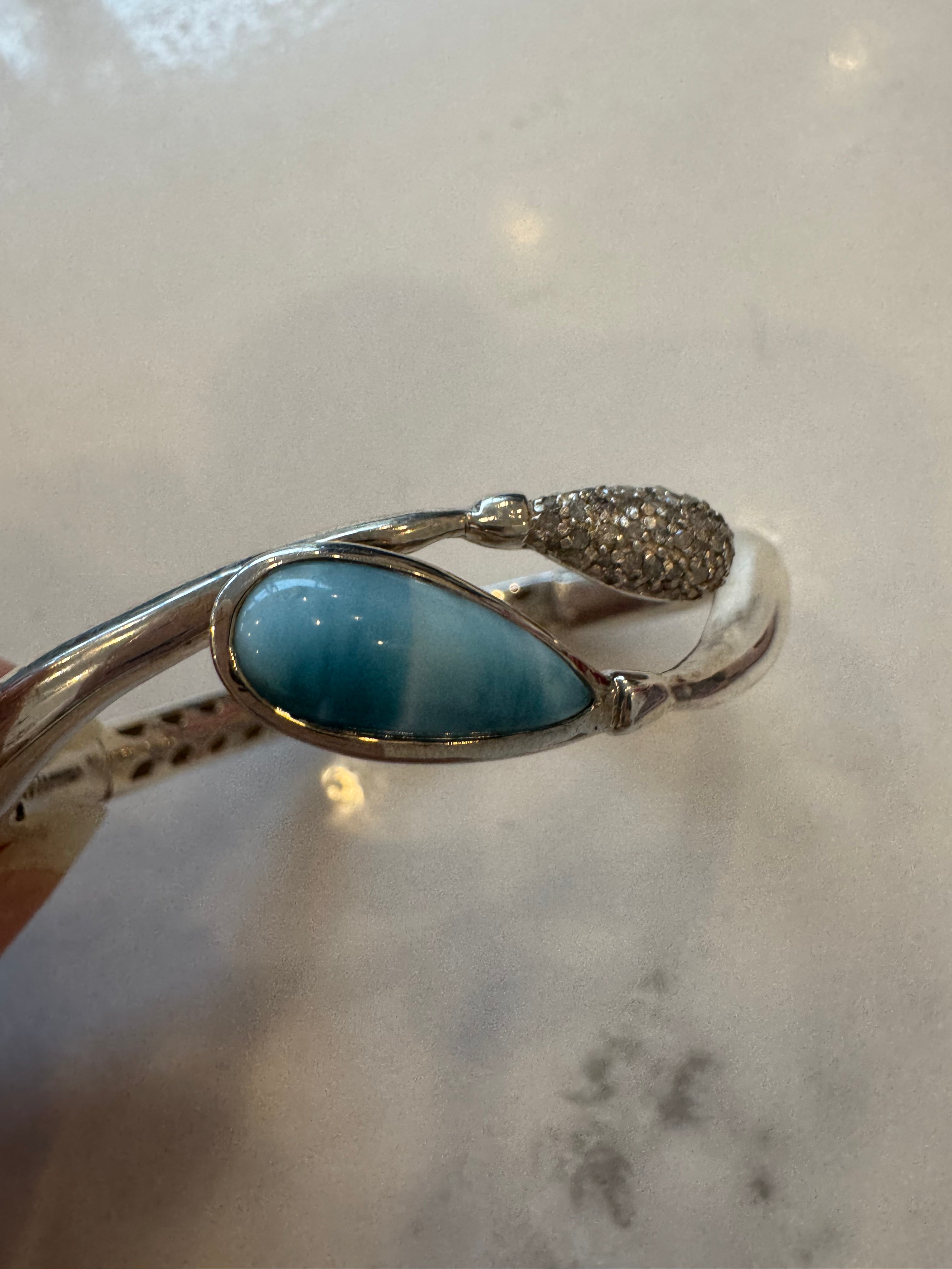 Blue Topaz & Diamond Sterling Silver Cuff Bracelet